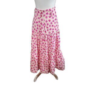 Zara Pink Floral Tiered Midi Skirt